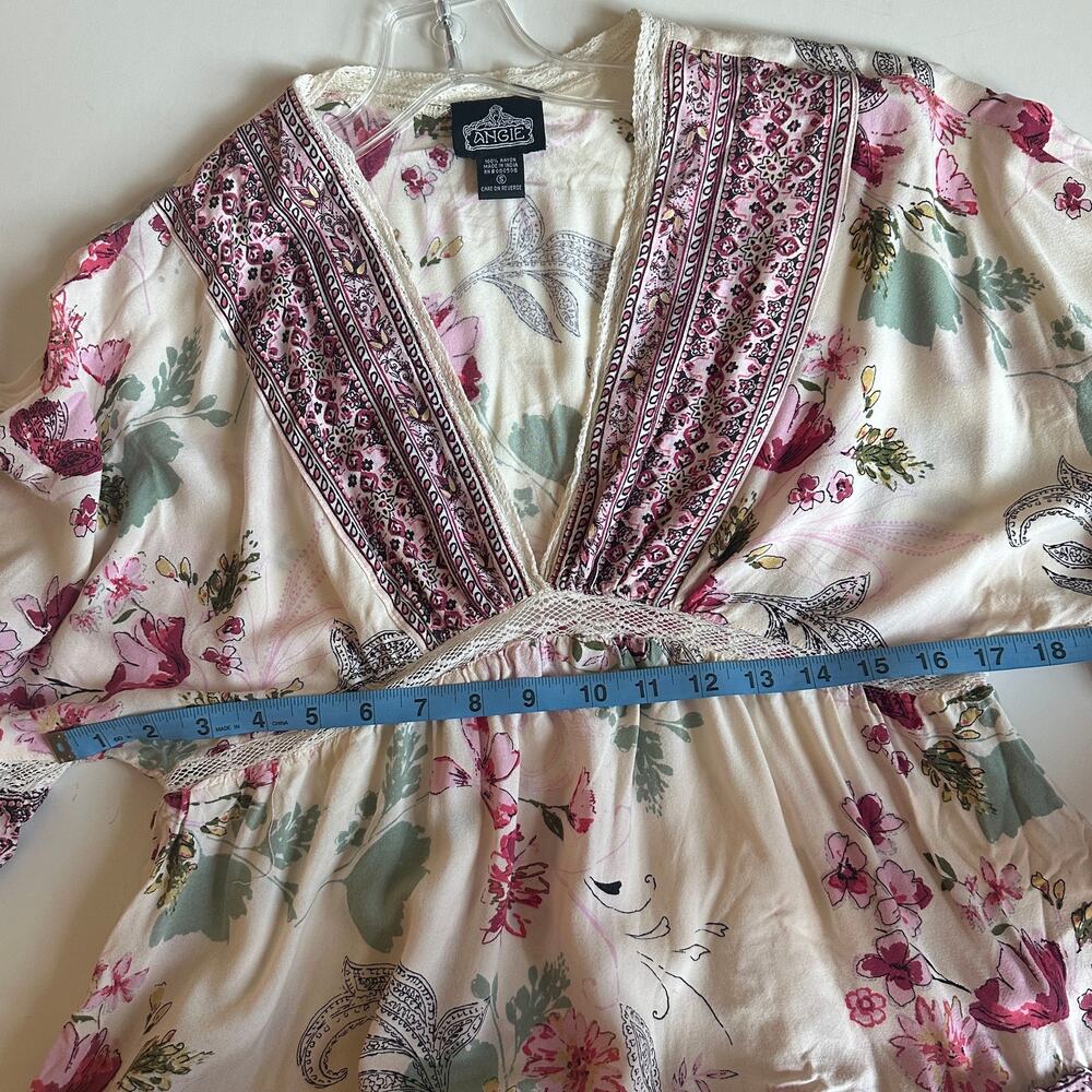 Angie Floral Babydoll Top Womens Small Ivory Pink Mixed Print Boho Cottagecore - Picture 6 of 8